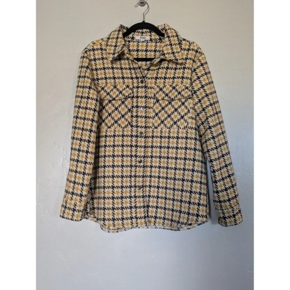 BB‎ Dakota Shacket Womens Medium Houndstooth Snaps Wool Blend Jacket Shirt Fall